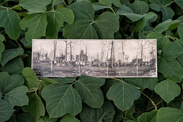 A panorama of the Orphan's Home, ca. 1920 from the Pitts Theology Library at Emory University, sits in kudzu at the former United Methodist Children's Home in Decatur. Photographer Beate Sass took this photo for the upcoming DeKalb History Center exhibit.