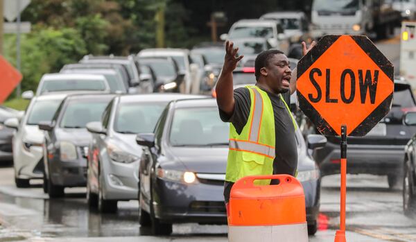 Traffic on Briarcliff Road only got by in one lane after what appeared to be a large sinkhole that opened up overnight into Friday.
