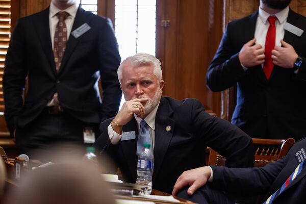 State Sen. Randy Robertson, R-Cataula, listens to arguments about Senate Bill 332 at the Capitol in Atlanta on Feb. 6, 2024. (Natrice Miller/natrice.miller@ajc.com)