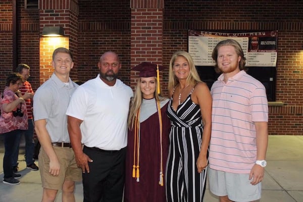 Danny and Julie Hagan are shown in an undated family photo with their three children. All three Hagan kids are students at Georgia Southern University, according to Julie Hagan's employer.