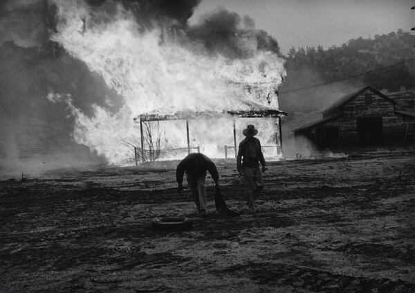 "Fire is Part of the Demolition Process, from Death of a Valley," (1956) by Pirkle Jones.
(Courtesy of Regents of the University of California / Booth Western Art Museum)