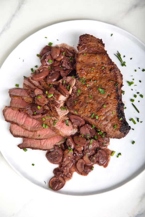 Dry Rubbed London Broil with Red Wine Mushrooms. Courtesy of Brooke Slezak