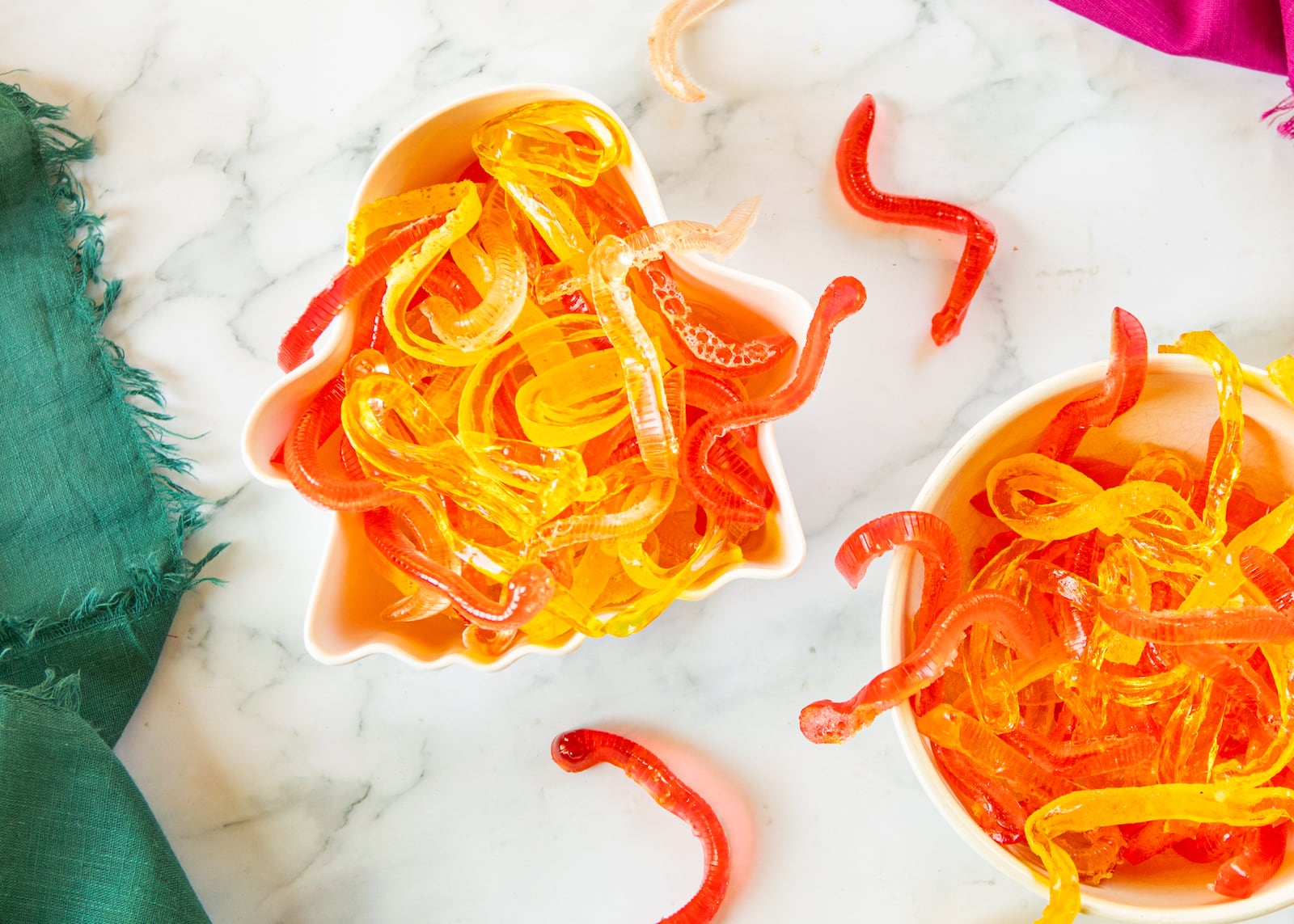 Wiggly DIY gummy worms can be made with or without a gummy worm mold. (Aaliyah Man for The Atlanta Journal-Constitution)