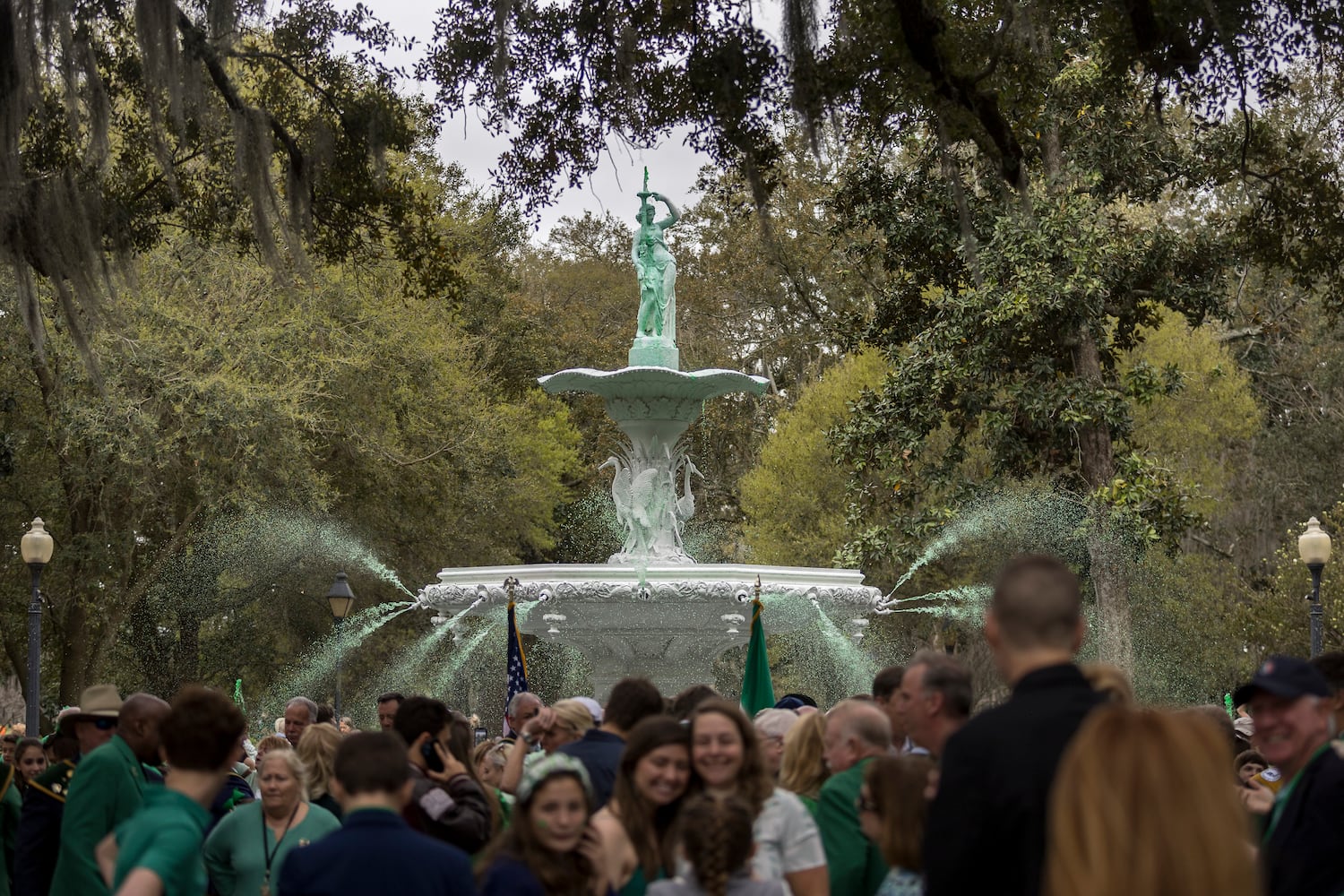 Fountain dying signals Savannah St. PatrickÕs Day Parade approach