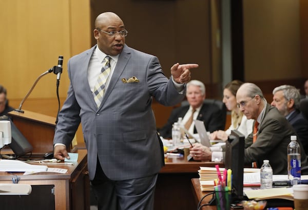 4/16/18 - Atlanta - Chief Assistant District Attorney Clint Rucker during discussion of rebuttal witnesses this morning during the Tex McIver murder trial at the Fulton County Courthouse on Thursday, April 12, 2018. Bob Andres bandres@ajc.com