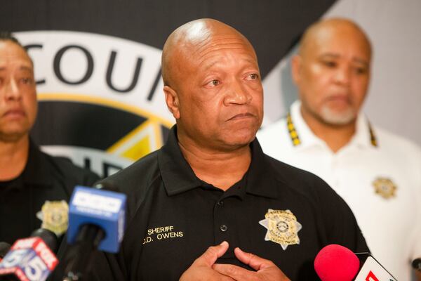 Cobb County Sheriff Craig D. Owens speaks during a press conference on Friday, September 9, 2022, about a shooting that killed 2 Cobb County Sheriff’s Office deputies, Marshall Samual Ervin Jr. and Jonathan Randall Koleski, at the Cobb County Adult Detention Center in Marietta, Georgia. Officials answered questions about the ongoing investigation after attending the suspects’ first appearances in court. Both suspects were not granted bond. CHRISTINA MATACOTTA FOR THE ATLANTA JOURNAL-CONSTITUTION