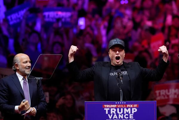 Elon Musk (right) campaigned for former President Donald Trump in New York City earlier this week.