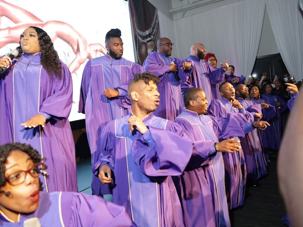 A choir performs at a celebration for Lil Nas X in Atlanta on Oct. 20.