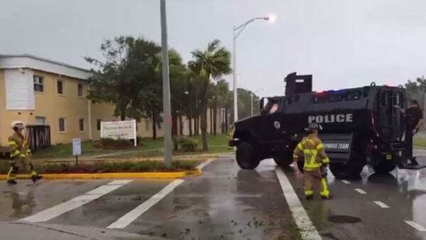 Several residents were removed from a building in Stonybrook Apartments in Rivera Beach, Florida, after the building’s roof was torn off during Hurricane Irma.