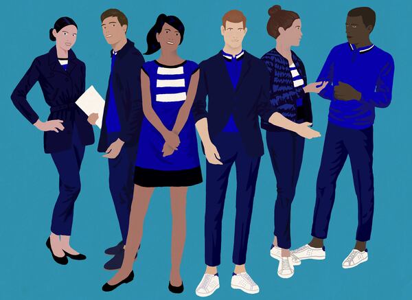 An illustration of Joon flight attendants' uniforms. The airline said the uniforms will be inspired by new fashion codes, basic and chic. (Illustration provided by Air France)