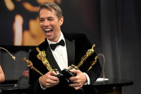 Sean Baker, winner of the awards for best original screenplay, best film editing, best director, and best picture for "Anora," attends the Governors Ball after the Oscars on Sunday, March 2, 2025, in Los Angeles. (AP Photo/John Locher)