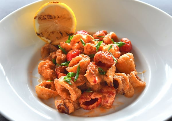 Fritto Misto, calamari GA shrimp, sweet peppers, grilled lemon, calabrian chili citrus glaze. CONTRIBUTED BY CHRIS HUNT PHOTOGRAPHY.