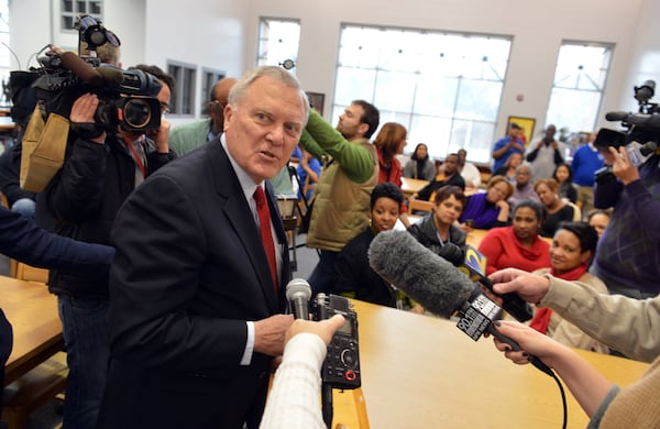 Gov. Nathan Deal visited the faculty and staff at Westlake High School in 2014 to thank members of the staff who provided care for students stranded overnight following a snowstorm.