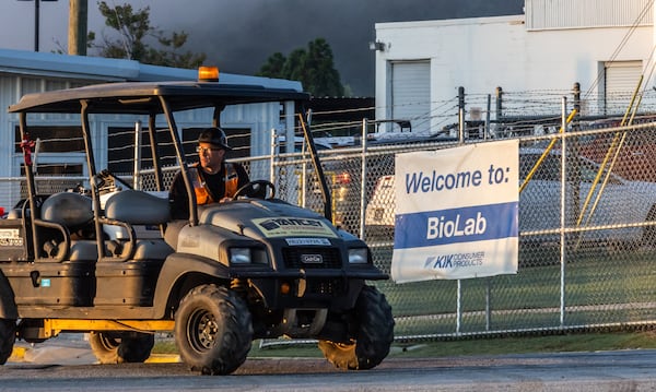 A worker at the BioLab facility in Conyers last week.