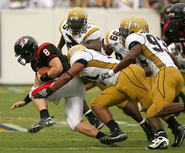 Against Gardner-Webb, defensive end Derrick Morgan led Georgia Tech with 10 tackles, including two sacks. Morgan went on to be named the 2009 ACC player of the year, was drafted in the first round of the 2010 NFL draft and continues to play for the Tennessee Titans. “I just remember Derrick Morgan having a huge game,” teammate Dominique Reese said. (AJC file photo: Johnny Crawford)