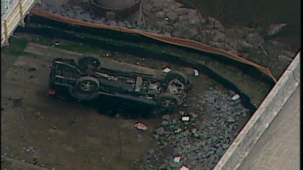 A driver died after going off an embankment on I-575 in Cherokee County. (Credit: Channel 2 Action News)