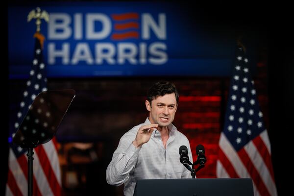 U.S. Sen. Jon Ossoff, D-Ga., spoke at a rally for President Joe Biden in Atlanta in March. Biden has since announced he is not running for reelection.