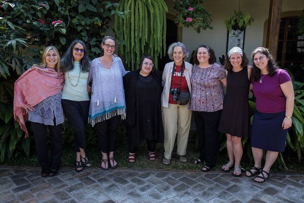 Rabbi Analia Bortz (far left) in Antigua, Guatemala, with Global Justice Fellows and AJWS Global Ambassador Ruth Messinger (center, red top). CONTRIBUTED BY CHRISTOPHER DILTS / AJWS