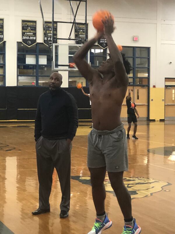 Broderick Jones actually is sporting his “basketball body” at the moment. He said he weighs about 285 pounds right now. In football, he played at about 300. (Photo by Chip Towers)