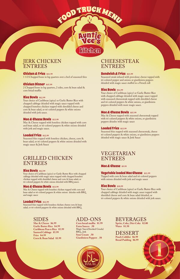 Auntie Vee's menu