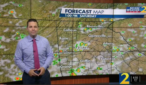 Channel 2 Action News meteorologist Brian Monahan said there is a 40% chance of an afternoon shower Saturday, but there will be plenty of sunshine, too.