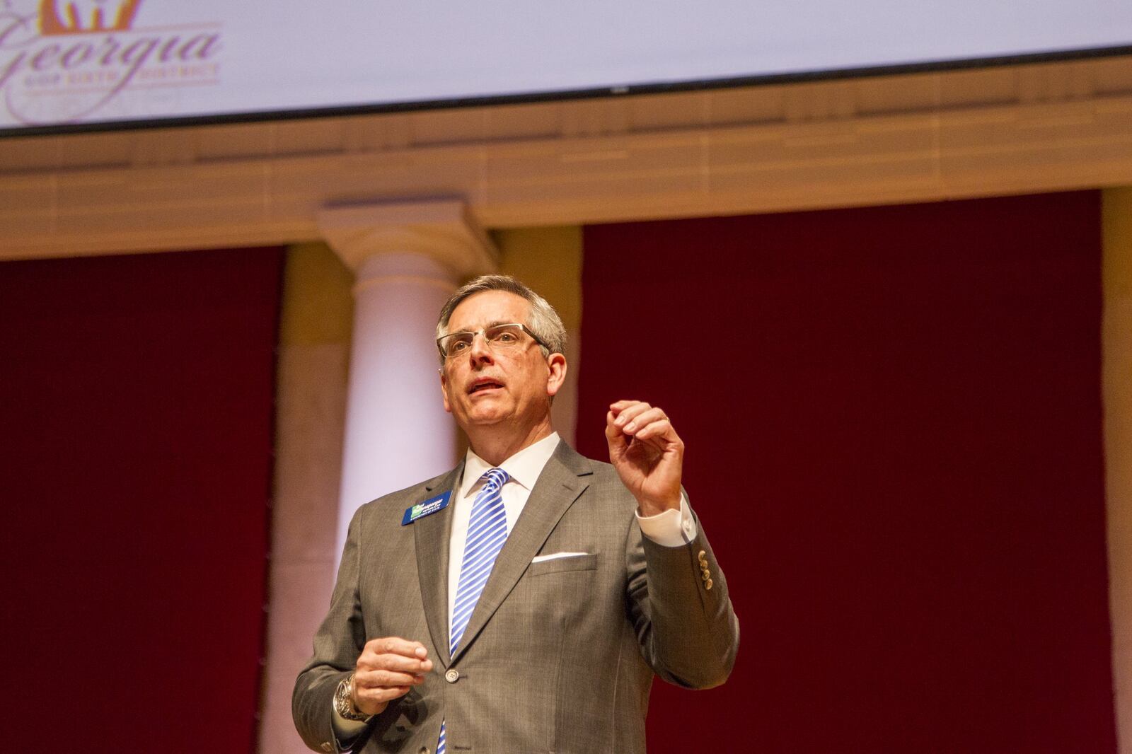 State Rep. Brad Raffensperger speaks in April during a Georgia secretary of state debate at Lassiter High School in Marietta. (REANN HUBER/REANN.HUBER@AJC.COM)