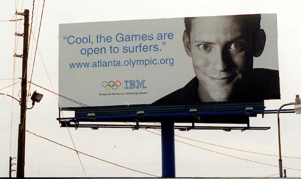 IBM touted itself “the Official Internet Information Systems Provider for The Atlanta Committee for the Olympic Games” on the official website and on billboards such as this one in Atlanta from December 1995. (Marlene Karas / AJC file)