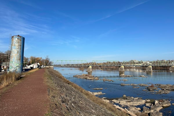 The Delaware River overlooking Trenton, N.J. flows downstream as seen from from Morrisville, Pa., on Monday, Nov. 25, 2024. (AP Photo/Mike Catalini)