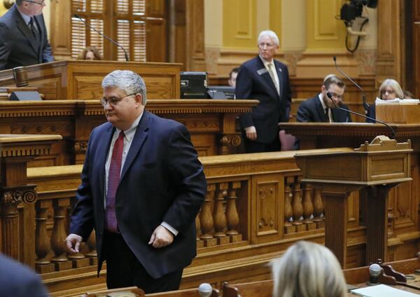 State Sen. David Shafer, R-Duluth, leaves after giving a speech to fellow senators about his own adoption experience. BOB ANDRES /BANDRES@AJC.COM