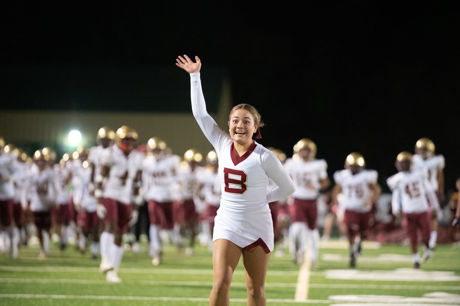 Brookwood takes the field before the Grayson game. (Jamie Spaar for the Atlanta Journal Constitution)