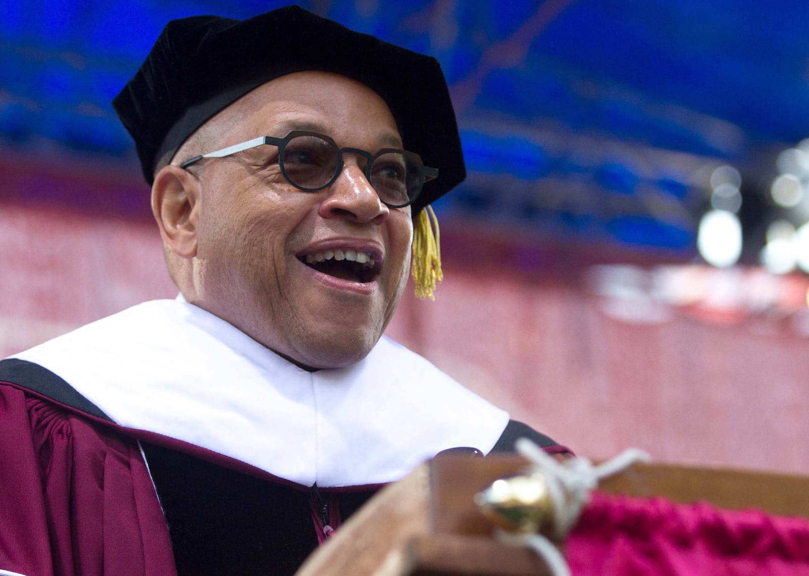 Morehouse College president David A. Thomas talks during the 134th commencement exercises at the college in Atlanta on Sunday, May 20, 2018. STEVE SCHAEFER / SPECIAL TO THE AJC