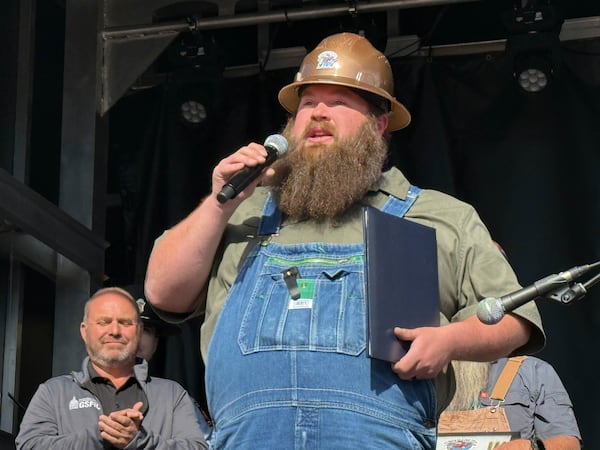 Dathan Harbert, General Manager of Consolidated Gold Mines in Dahlonega, delivered a speech before handing over 10 ounces of gold to be used in the restoration of the Georgia Capitol dome.