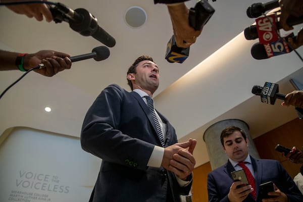 Sen. Jon Ossoff (D-Georgia) makes remarks following a field hearing of the Senate Rules Committee centered on voting legislation at the National Center for Civil and Human Rights in Atlanta, Monday, July 19, 2021. He is standing outside of the Martin Luther King Jr. exhibit. (Alyssa Pointer/Atlanta Journal-Constitution)