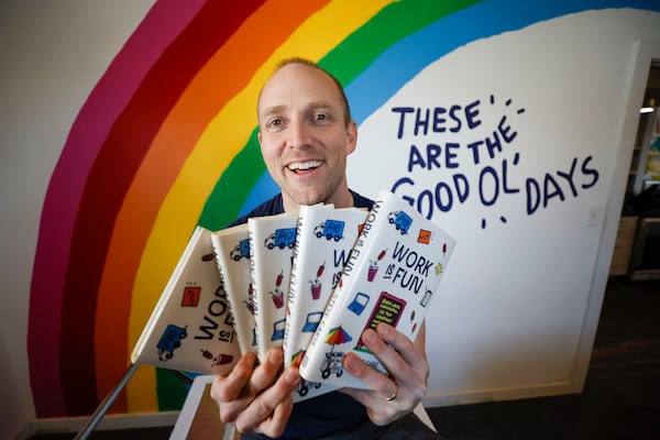 Steve Carse, the founder of King of Pops, is pictured alongside his newly published book, Work is Fun, at the company’s headquarters in Atlanta on Thursday, March 5, 2025. The company is marking its 15th anniversary.
(Miguel Martinez/ AJC)