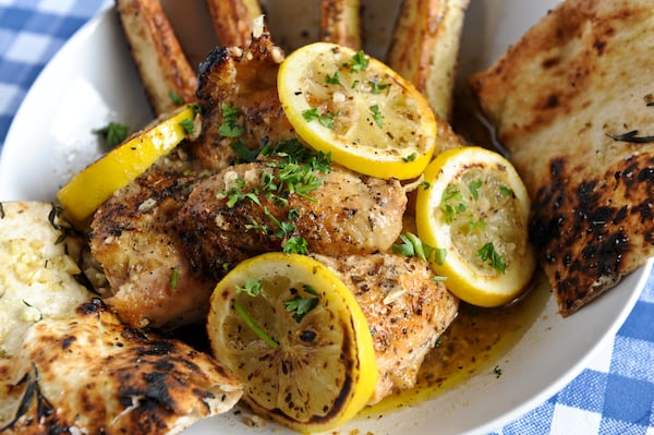 Sorrento lemon chicken with fresh Amalfi-style lemons, garlic, wild oregano and olio di olive at Gio's. (Becky Stein)