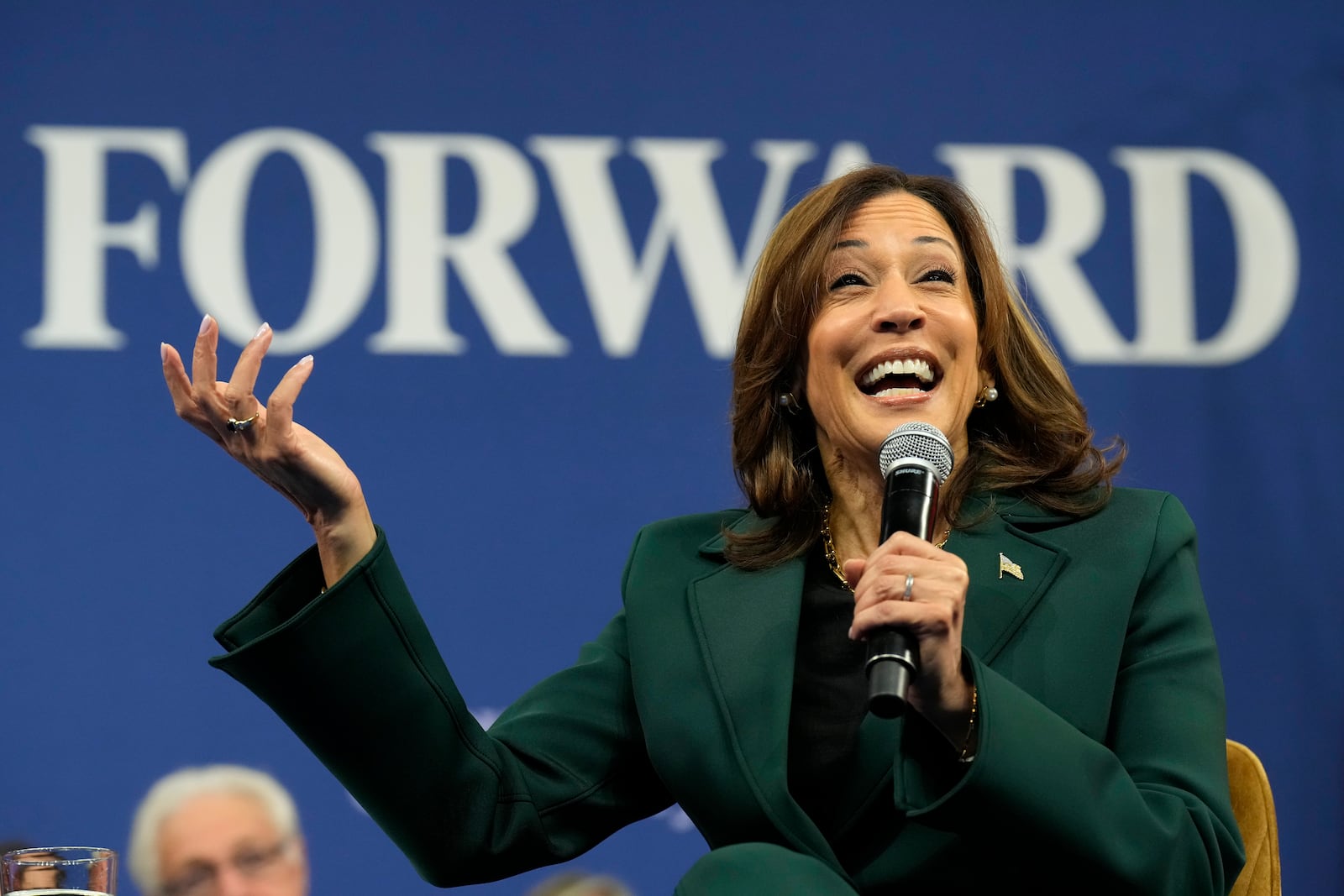 Democratic presidential nominee Vice President Kamala Harris speaks during a town hall at The People's Light in Malvern, Pa., Monday, Oct. 21, 2024. (AP Photo/Jacquelyn Martin)