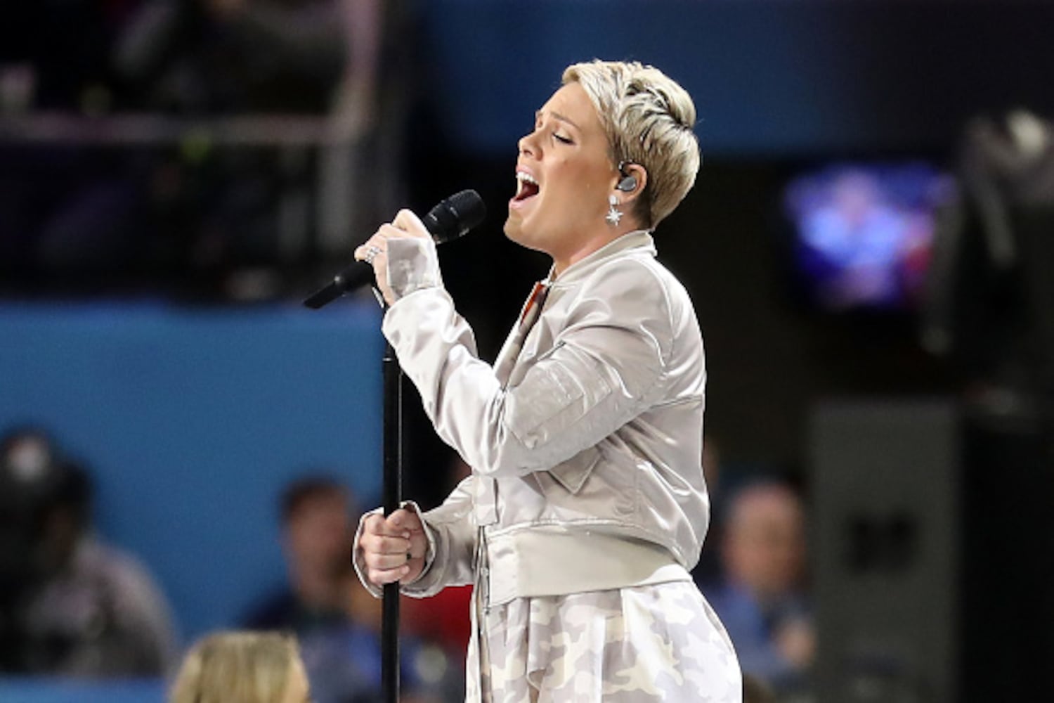 Photos: Pink performs the national anthem at Super Bowl LII