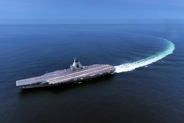 FILE - In this photo released by Xinhua News Agency, China's third conventionally powered aircraft carrier, the Fujian, conducts a maiden sea trial on May 7, 2024. (Ding Ziyu/Xinhua via AP, File)