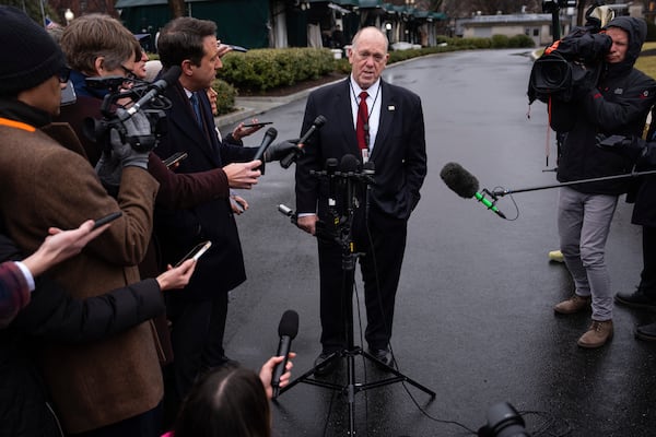 White House border czar Tom Homan speaks with reporters outside the White House on Thursday, Feb. 6, 2025, in Washington. (Evan Vucci/AP)