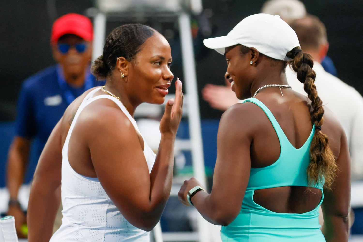 Sloane Stephens (right) and Taylor Townsend faced off in an exhibition match at the 2024 Atlanta Tennis Open at Atlantic Station on Sunday, July 21, 2023. Tennis fans in Atlanta will enjoy the 15th Atlanta Open, as the final match on July 28th will mark the end of an era.
(Miguel Martinez / AJC)