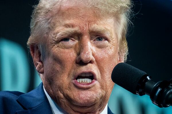 
                        Former President Donald Trump, the Republican presidential nominee, speaks at the Turning Point Believers' Summit, in West Palm Beach, Fla., on Friday, July 26, 2024. Trump told supporters here that if they voted him into office in November, they would never need to vote again. “Christians, get out and vote. Just this time,” he said. “You won’t have to do it anymore, you know what? Four more years, it’ll be fixed, it’ll be fine, you won’t have to vote anymore, my beautiful Christians.” (Doug Mills/The New York Times)
                      