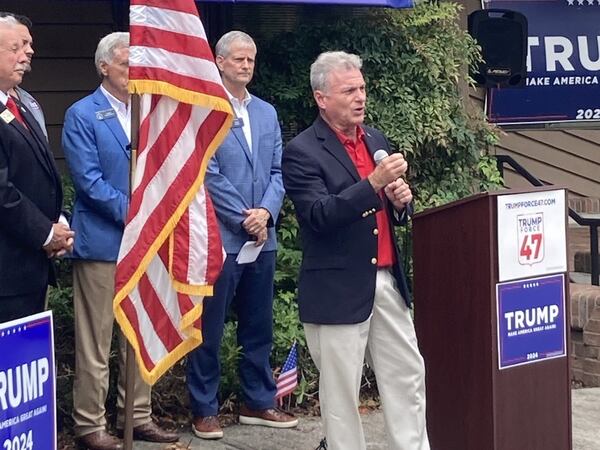 U.S. Rep. Buddy Carter, R-St. Simons Island, speaks at the opening of a Donald Trump campaign office in Savannah. (Adam Van Brimmer/AJC)