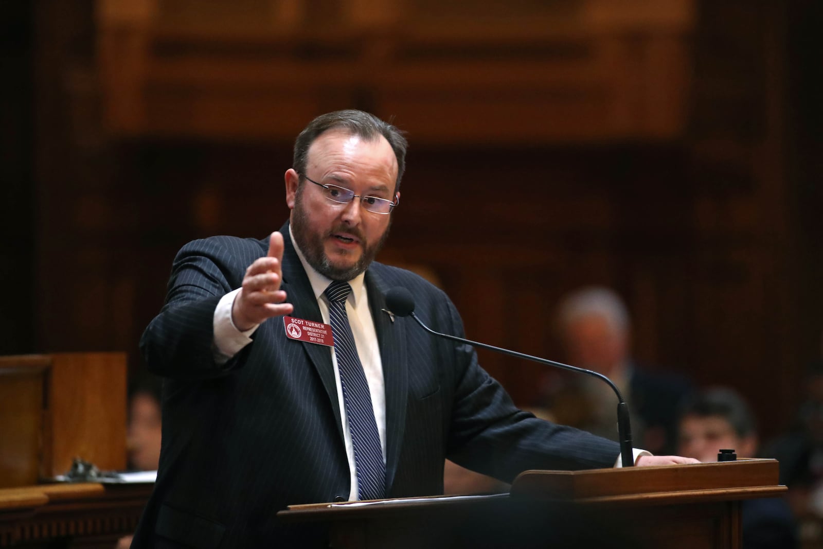 February 26, 2018 - Atlanta, Ga: Rep. Scot Turner, R - Holly Springs, leads the discussion about House Bill 866, relating to identity theft, in the House Chambers during Legislative day 27 at the Georgia State Capitol Monday, February 26, 2018, in Atlanta. PHOTO / JASON GETZ