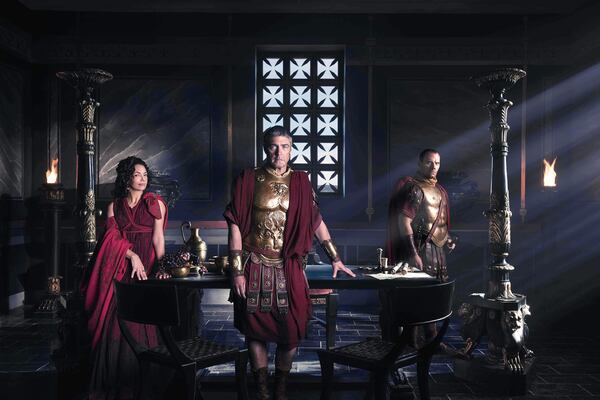 A.D. -- Pictured: (l-r) Joanne Whalley as Claudia, Vincent Regan as Pilate, Will Thorp as Cornelius -- (Photo by: Joe Alblas/Lightworkers Media/NBC) A.D. -- Pictured: (l-r) Joanne Whalley as Claudia, Vincent Regan as Pilate, Will Thorp as Cornelius -- (Photo by: Joe Alblas/Lightworkers Media/NBC)