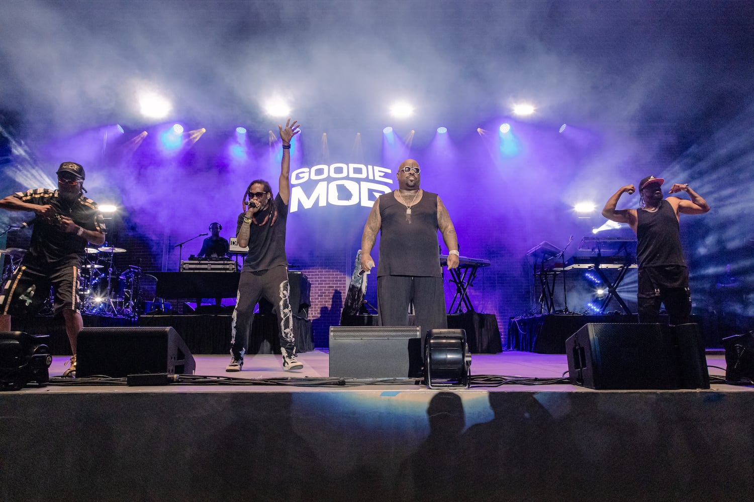 Goodie Mob contrasted the other acts with high-energy hip hop hits, including “Cell Therapy,” “Dirty South” and “Soul Food,” while performing performs at Stockbridge Amphitheater on Saturday, June 8, 2024. Credit: Kymani Culmer for the Atlanta Journal-Constitution