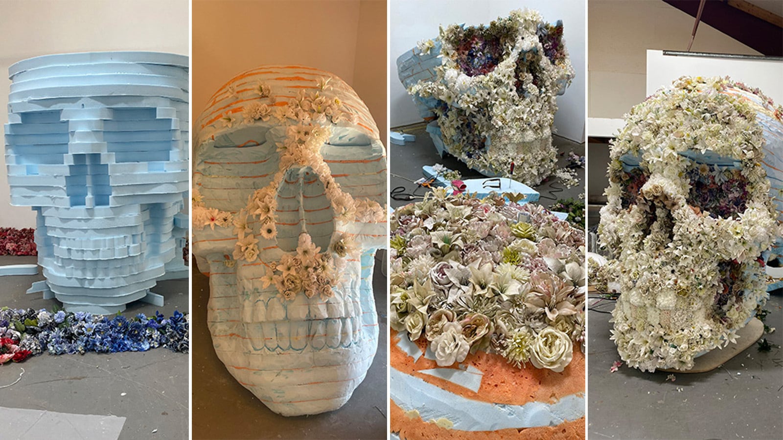 Photos show the progression of “Steered by Falling Stars,” an art piece by University of Georgia Lamar Dodd School of Art Director Joseph Peragine and Professor of Art Mary Hallam Pearse. (Courtesy of Joseph Peragine and Mary Hallam Pearse)