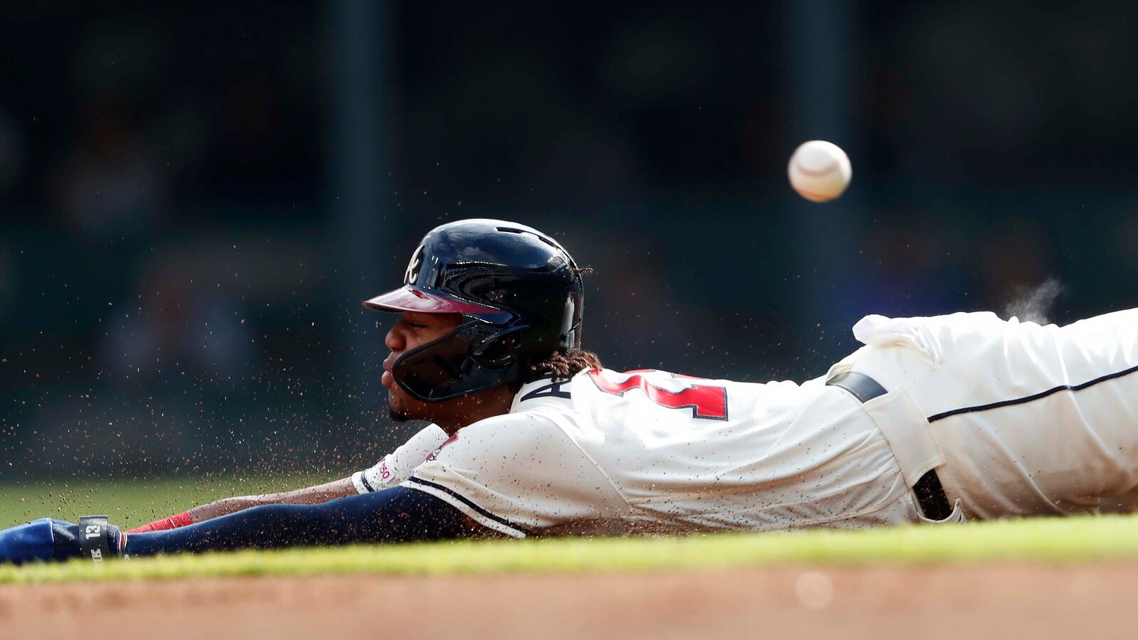 Braves outfielder Ronald Acuna steals second base in the first inning against the Chicago White Sox, Sunday, Sept. 1, 2019, at SunTrust Park in Atlanta.