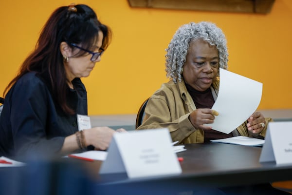 Spalding County poll workers hand count ballots Thursday. The county's Board of Elections says the audit is meant to restore confidence among Spalding's voters. Miguel Martinez /miguel.martinezjimenez@ajc.com