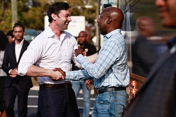 Democratic U.S. Sens. Jon Ossoff and Raphael Warnock of Georgia took stock of the the damage wrought by Hurricane Idalia over the weekend. They are pictured at an event in 2022. (Natrice Miller/natrice.miller@ajc.com)  