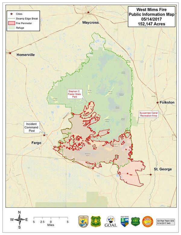 West Mims fire map (Credit: Okefenokee National Wildlife Refuge )